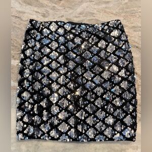 Anna-Kaci Black Silver Sequin Mini Skirt Size Small Party Holiday